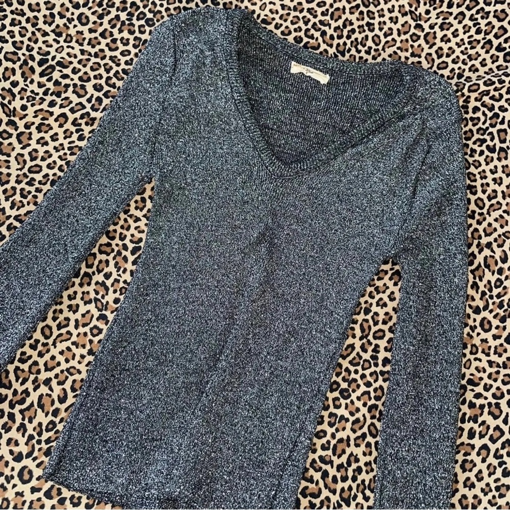 Vintage Sweater Metallic XS JC Penney Stretchy Long Sleeved V Neck Shiny Disco
